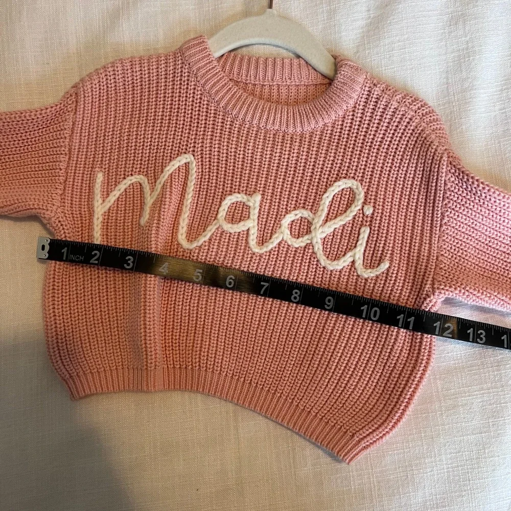 Personalized Knit Sweater‎ Custom Name Pullover Pink Girl Toddler